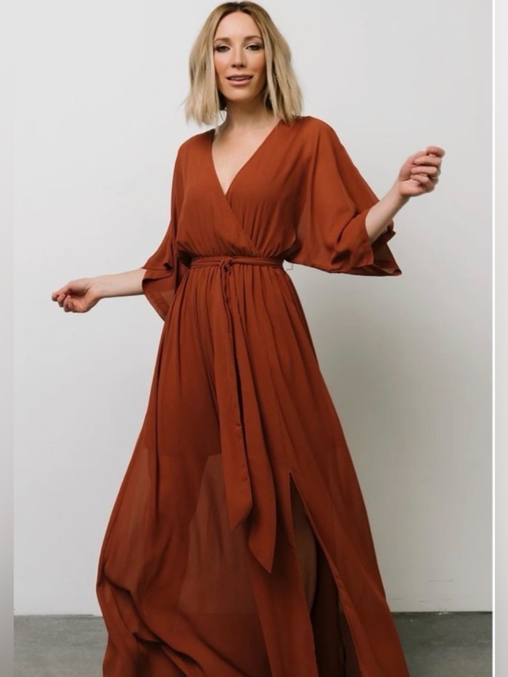 Baltic Born Kimono Maxi Dress Rust Brown Wrap Boho Small